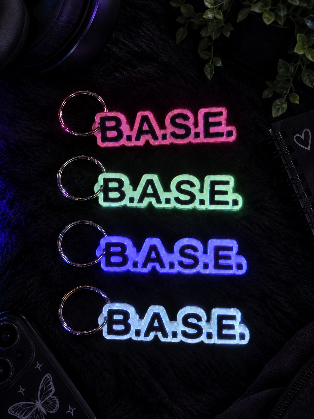 B.A.S.E. Minimalist Glow-in-the-Dark Word Block Keychain