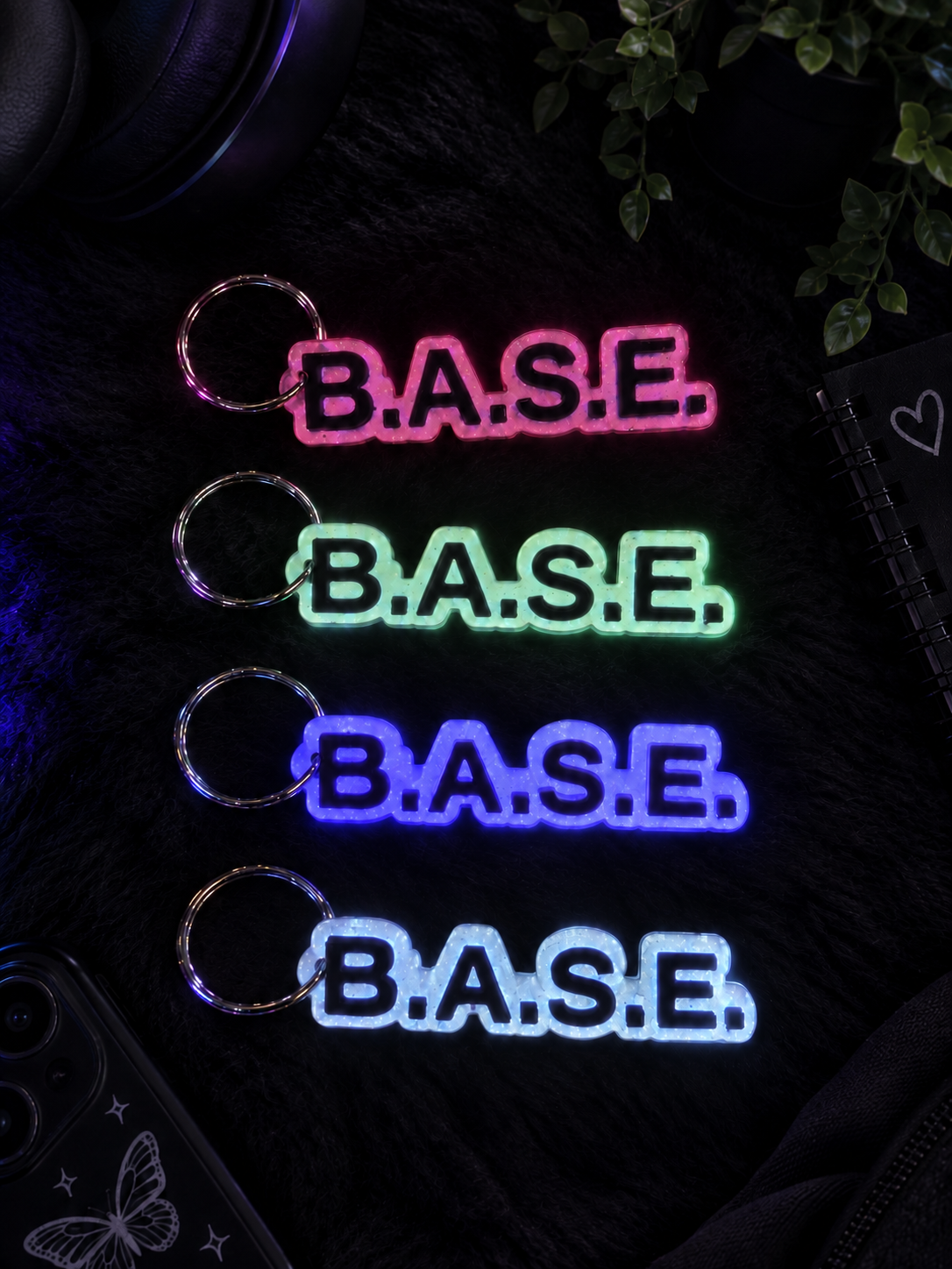 B.A.S.E. Minimalist Glow-in-the-Dark Word Block Keychain