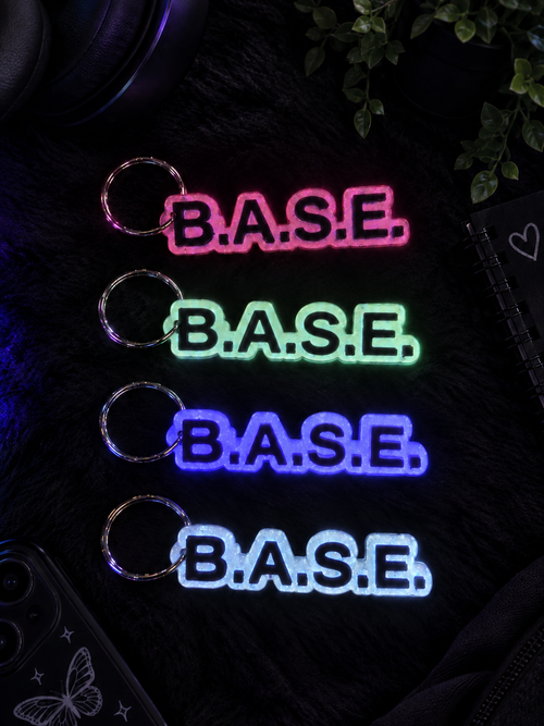 B.A.S.E. Minimalist Glow-in-the-Dark Word Block Keychain